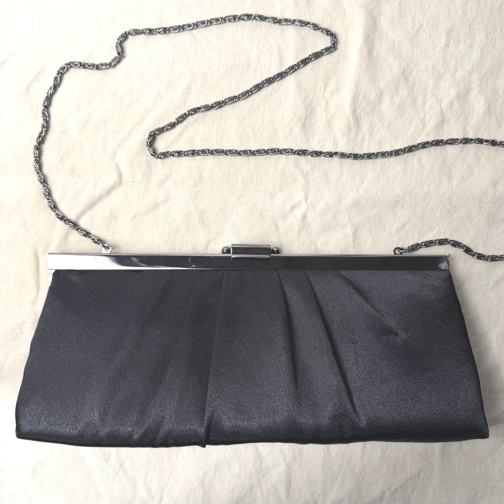 VTG Gunne Sax Pleats To Meet You Black Satin Pleated Evening Clutch Purse Fancy